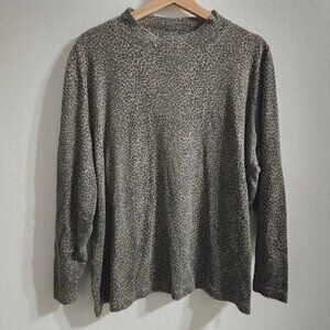 LESLIE FAY Leopard Print Mock Neck Top Size L